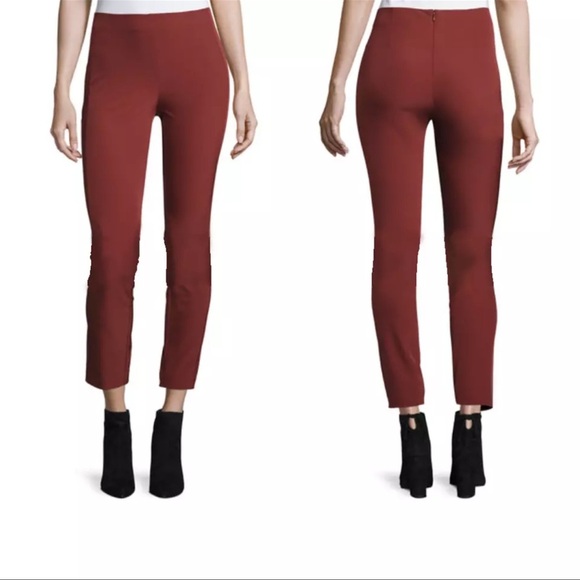 THEORY Pants Navalane Back Zipper Red Straight Size 8 Elastic Waist High Waisted - Picture 2 of 12